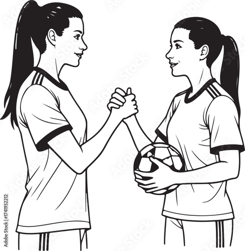 Two women soccer players shaking hands
