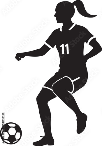 Female soccer player kicking ball silhouette