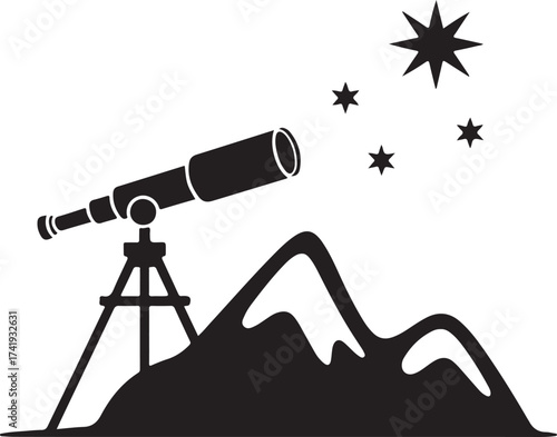 Christmas Mountain Telescope Silhouette Vector