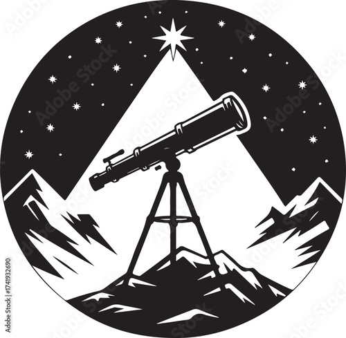 Christmas Mountain Telescope Silhouette Vector