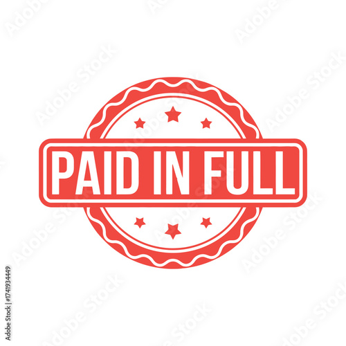 Red circular stamp with the words paid in full in white text