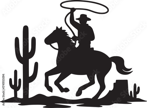Cowboy Riding Horse Silhouette – Wild West Vector