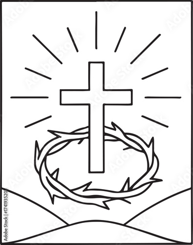 Christian cross and crown of thorns isolated on white background