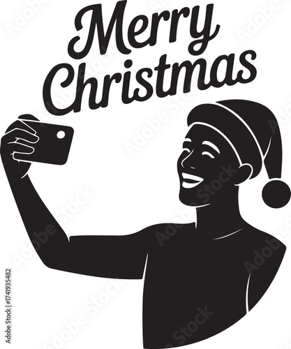 Christmas Smartphone Selfie Silhouette Vector