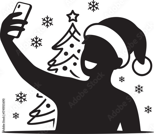 Christmas Smartphone Selfie Silhouette Vector