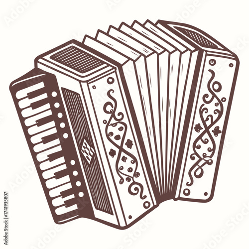 Vintage Accordion Illustration with Ornate Details