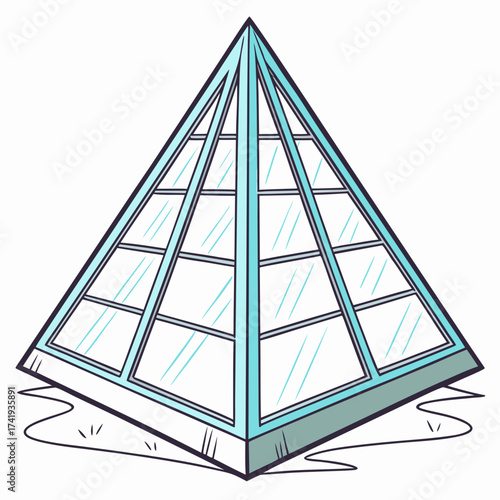 Glass Pyramid Architecture with Geometric Panes and Light Blue Frame