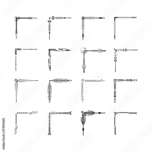 Set Hand Draw Of Corners Different Shapes Flower Decoration Vector Design Doodle Sketch Style For Wedding And Banner