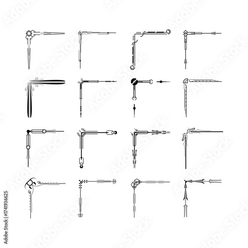 Set Hand Draw Of Corners Different Shapes Flower Decoration Vector Design Doodle Sketch Style For Wedding And Banner