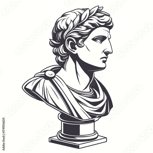Elegant illustration of a classical statue bust with laurel wreath and detailed design