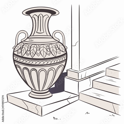Decorative urn on a pedestal with classical architectural details, illustration