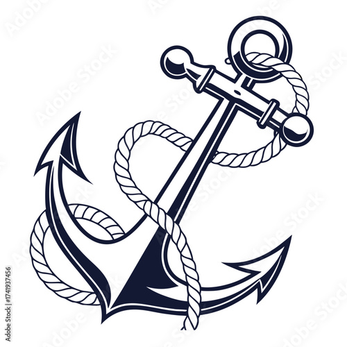 Anchor with rope detail in a classic nautical style, perfect for maritime themes