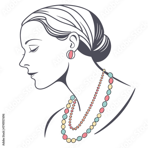 Elegant Woman's Portrait Timeless Beauty with Beaded Necklace and Earrings