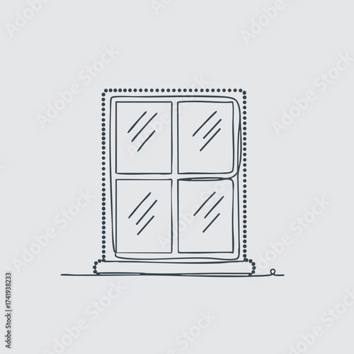 Simple four-pane window with reflections on glass panes, set against a plain , illustrating basic architectural design elements