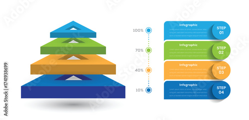 Vector 3D infographic, diagram chart, triangle graph presentation. Business timeline concept with 4 parts.