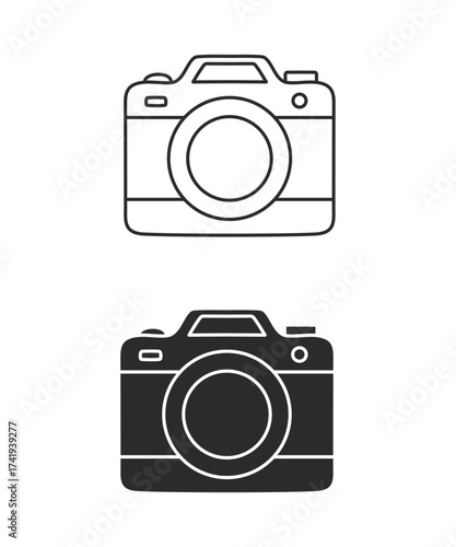 Camera icon with solid and outline version vector art