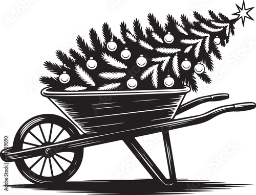 Christmas Wheelbarrow Silhouette Vector