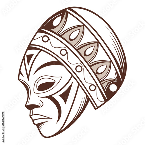 Elegant African Mask Icon on White Background A Symbol of Culture