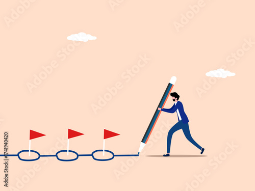 businessman holds a pencil to check work during the project management period
