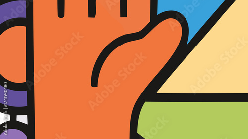 Stylized Raised Fist Illustration with Bold Geometric Colors - Symbol of Unity, Power, and Strength