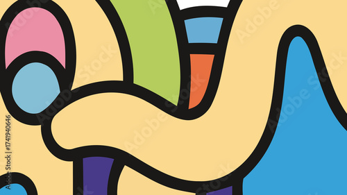 Abstract Modern Colorful Playful Art with Bold Outlines and Organic Shapes