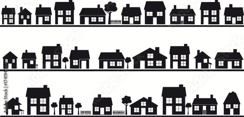 Neighborhood with homes illustrated on white

