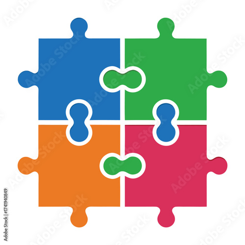 Colorful interlocking puzzle pieces forming a complete square shape