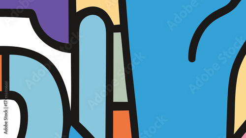 Vibrant Abstract Geometric and Organic Shapes Background with Bold Outlines