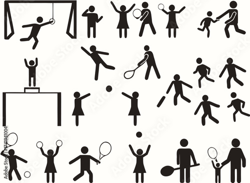 Pictogram people in park with kids and sport activity illustrated on white

