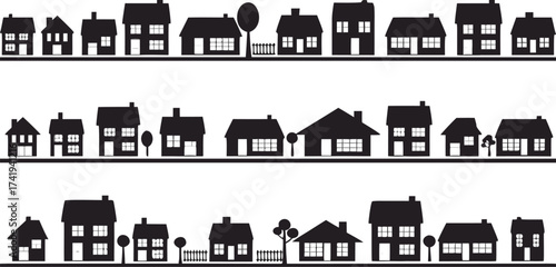 Neighborhood with homes illustrated on white

