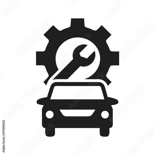 Car repair and maintenance services icon with wrench and gear illustration