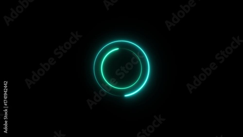 Abstract glowing neon circle frame. Neon light glowing circle frame animation on black background.