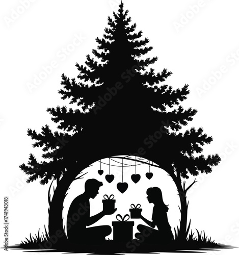 christmas tree with snowman ,Christmas shilhutee vector