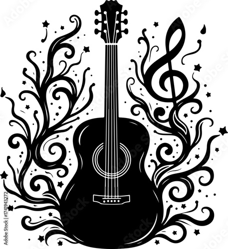 Wings of Music – Artistic Guitar Silhouette Design