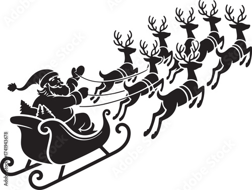 Santa Sleigh Silhouette Vector Design