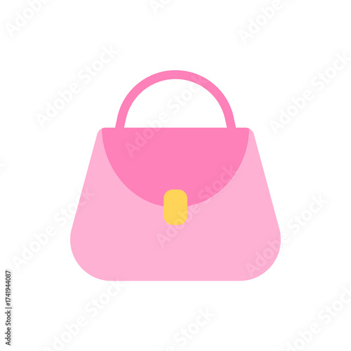 Flat vector of a stylish pink handbag with handle and clasp detail. Perfect for fashion branding, women's lifestyle icons, online shopping visuals, and sale promotions.