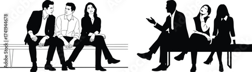 Business casual professionals silhouettes sitting together discussing ideas in a meeting
