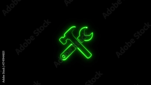 Screwdriver repair tools icon. service tools icon. Neon wrench setting construction tool icon.