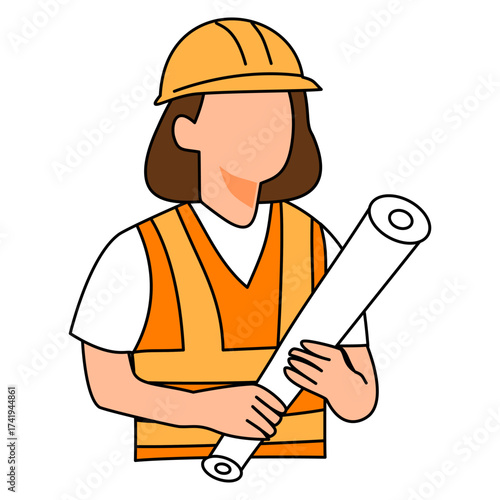 Female Architect Holding Blueprint Illustration
