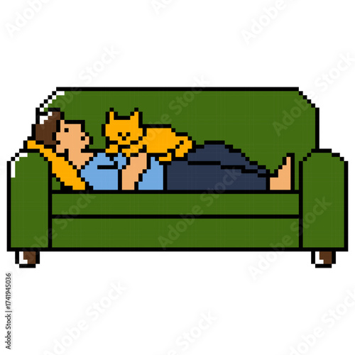 Man Sleeping with Cat Pixel