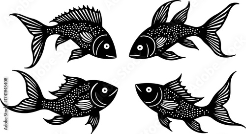 Black and White Fish Illustration Set