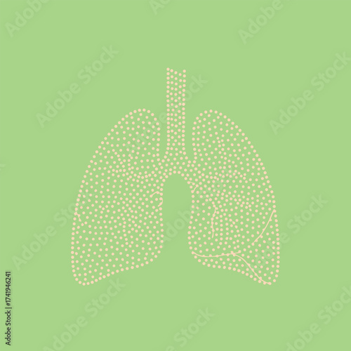 Detailed depiction of human lungs with bronchial tubes and alveoli structure against a light green