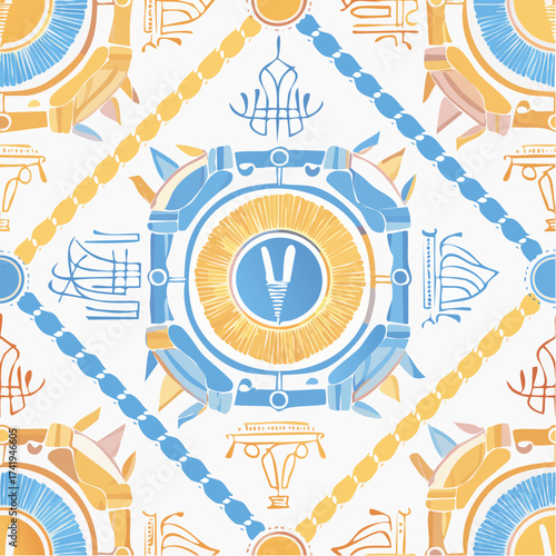 A seamless Egyptian scarab beetle pattern with symbolic details. Perfect for jewelry design, packaging, and cultural branding.