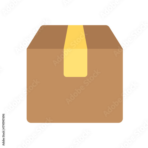 Flat illustration of a closed cardboard package with sealing tape. Suitable for delivery service icons, shipping logistics, warehouse management, or e-commerce fulfillment themes.