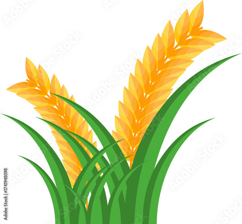 Illustration of Golden Wheat Stalks with Green Leaves