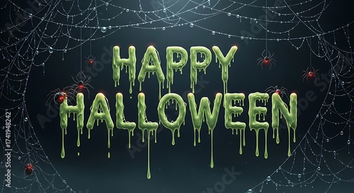 Happy Halloween Spooky Message with Cobwebs and Spiders