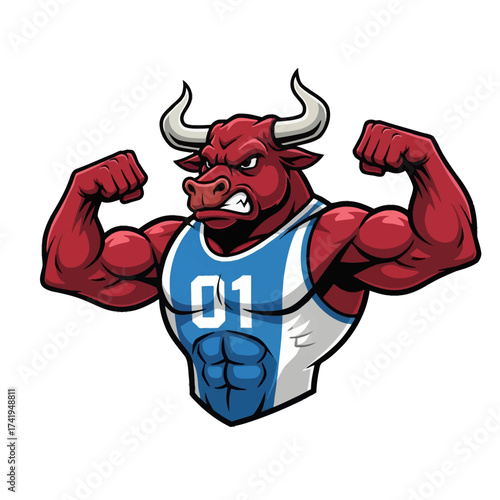 Strong Bull Mascot with Muscular Build Ready to Compete and Show Power and Strength