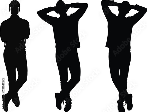 Business casual silhouettes three men posed relaxed standing casual business attire