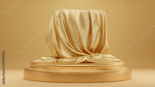 Golden pedestal with draped fabric