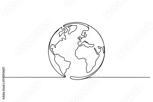 Globe in single line drawing style simple world map outline vector for contemporary design
